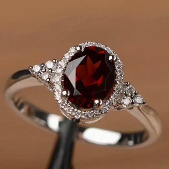 RHINESTONE & RUBY RING in Silver - Picture 3 of 3